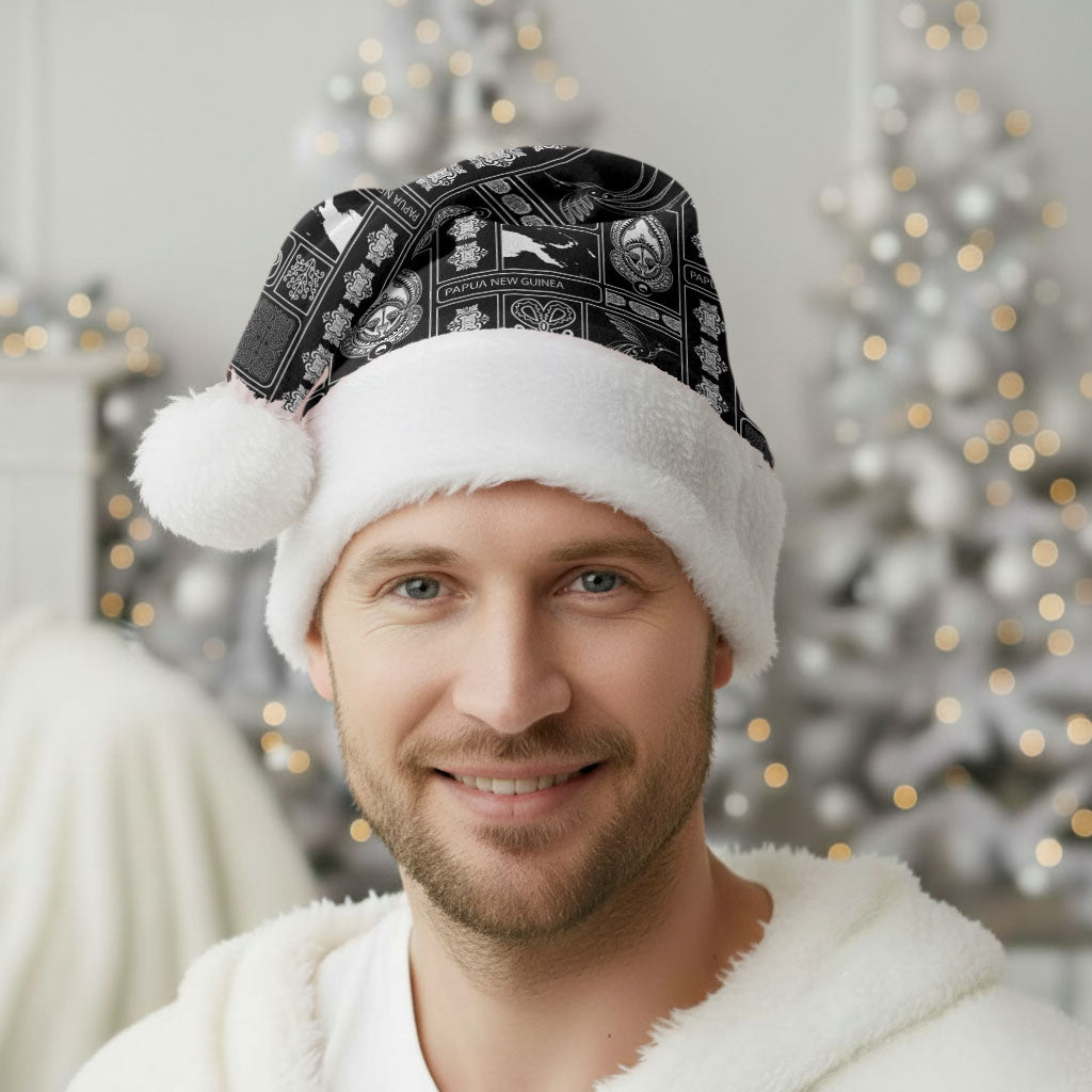 Papua New Guinea Heritage Motif Christmas Santa Hat Black Version