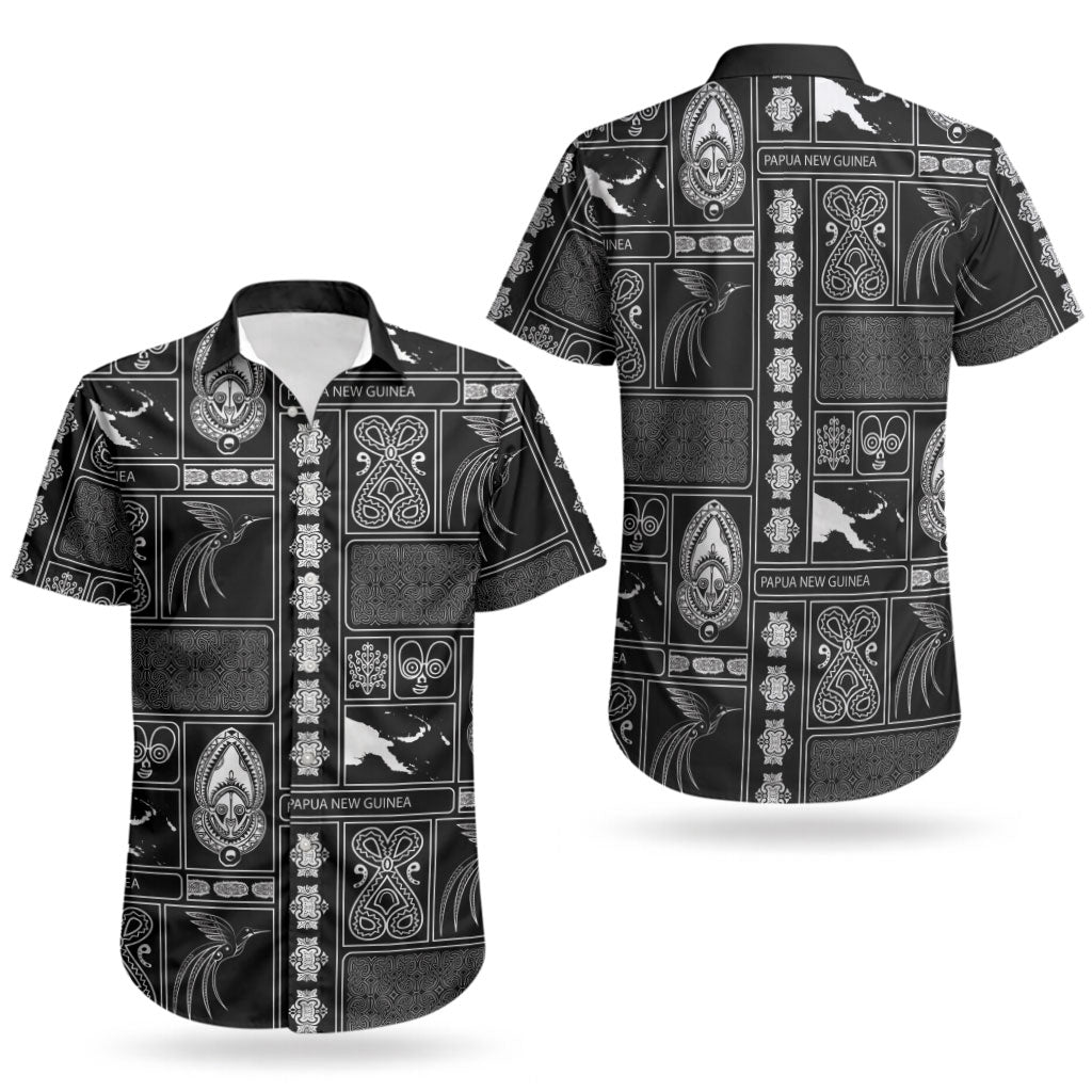 Papua New Guinea Heritage Motif Couples Matching Off Shoulder Maxi Dress and Hawaiian Shirt Black Version LT05 - Polynesian Pride
