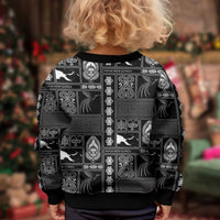 Papua New Guinea Heritage Motif Kid Ugly Christmas Sweater Black Version LT05 - Polynesian Pride