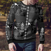Papua New Guinea Heritage Motif Ugly Christmas Sweater Black Version