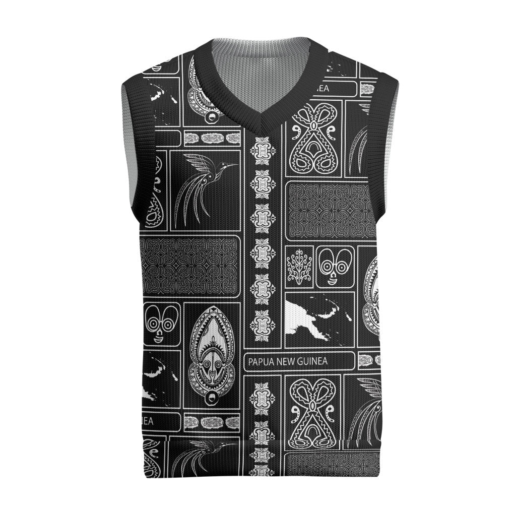 Papua New Guinea Heritage Motif Christmas Knitted V-Neck Vest Black Version LT05 Black - Polynesian Pride