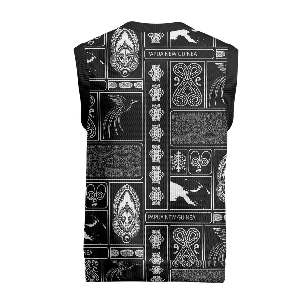 Papua New Guinea Heritage Motif Christmas Knitted V-Neck Vest Black Version LT05 - Polynesian Pride