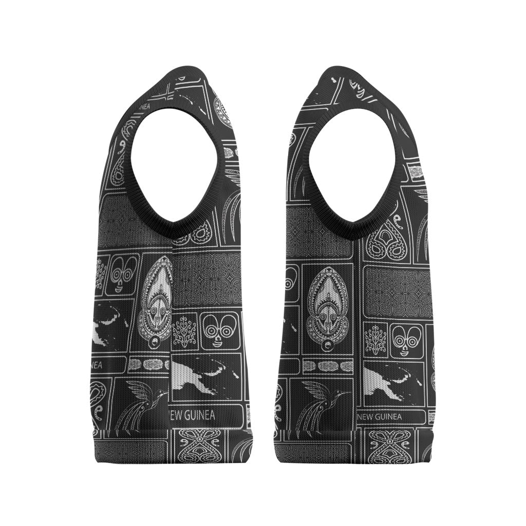 Papua New Guinea Heritage Motif Christmas Knitted V-Neck Vest Black Version LT05 - Polynesian Pride