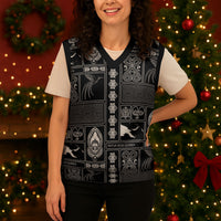 Papua New Guinea Heritage Motif Christmas Knitted V-Neck Vest Black Version LT05 - Polynesian Pride