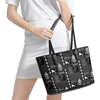 Papua New Guinea Heritage Motif Leather Tote Bag Black Version LT05 - Polynesian Pride