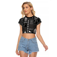 Papua New Guinea Heritage Motif Raglan Cropped T Shirt Black Version LT05 Female Black - Polynesian Pride
