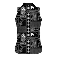 Papua New Guinea Heritage Motif Women Sleeveless Polo Shirt Black Version LT05 - Polynesian Pride
