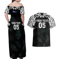 Custom New Zealand Fern Women Rugby Couples Matching Off Shoulder Maxi Dress and Hawaiian Shirt Maori Pattern LT05 - Polynesian Pride
