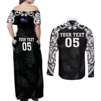 Custom New Zealand Fern Women Rugby Couples Matching Off Shoulder Maxi Dress and Long Sleeve Button Shirt Maori Pattern LT05 - Polynesian Pride