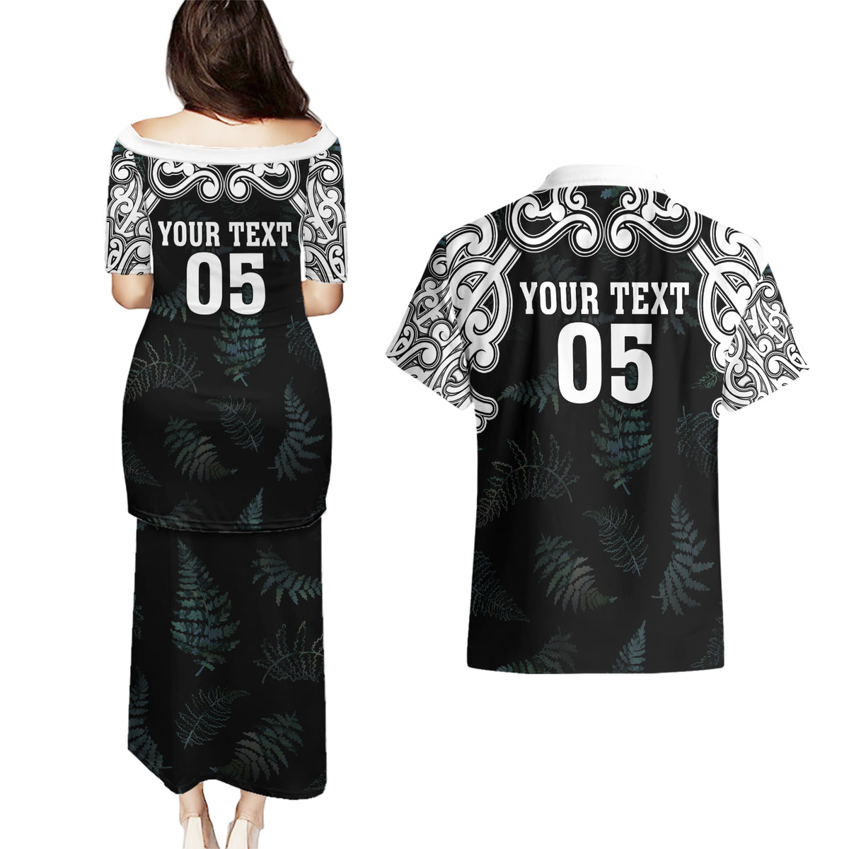 Custom New Zealand Fern Women Rugby Couples Matching Puletasi and Hawaiian Shirt Maori Pattern LT05 - Polynesian Pride
