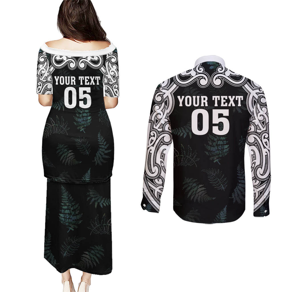 Custom New Zealand Fern Women Rugby Couples Matching Puletasi and Long Sleeve Button Shirt Maori Pattern LT05 - Polynesian Pride