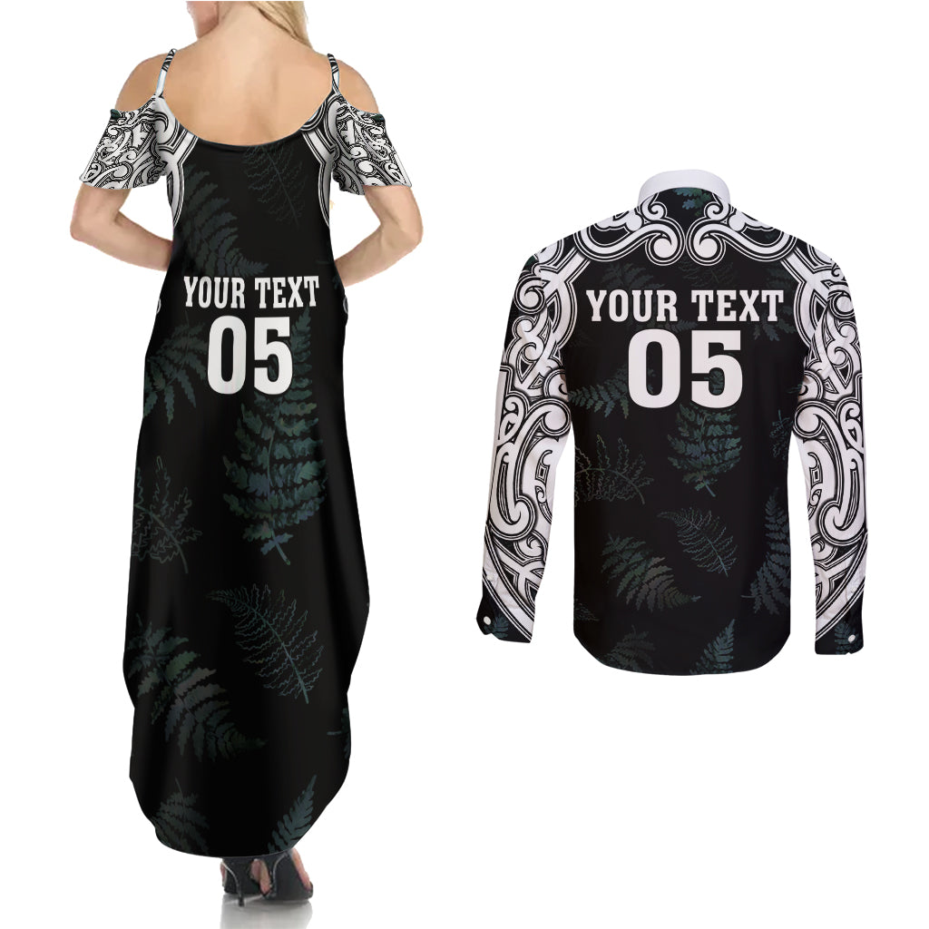 Custom New Zealand Fern Women Rugby Couples Matching Summer Maxi Dress and Long Sleeve Button Shirt Maori Pattern LT05 - Polynesian Pride
