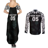 Custom New Zealand Fern Women Rugby Couples Matching Summer Maxi Dress and Long Sleeve Button Shirt Maori Pattern LT05 - Polynesian Pride