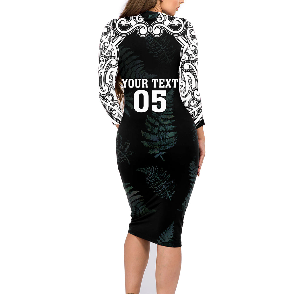 Custom New Zealand Fern Women Rugby Family Matching Long Sleeve Bodycon Dress and Hawaiian Shirt Maori Pattern LT05 - Polynesian Pride