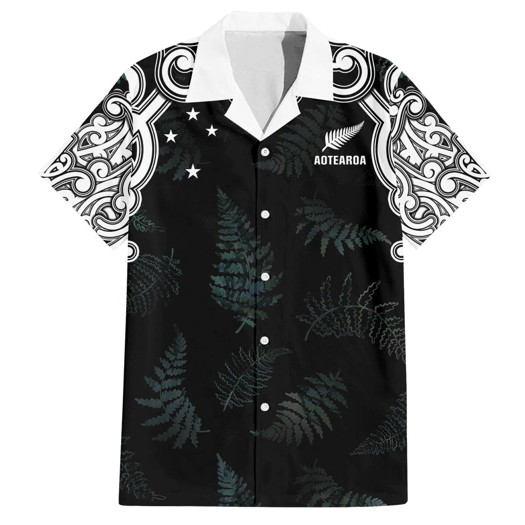 Custom New Zealand Fern Women Rugby Family Matching Off Shoulder Maxi Dress and Hawaiian Shirt Maori Pattern LT05 Dad's Shirt - Short Sleeve Black - Polynesian Pride
