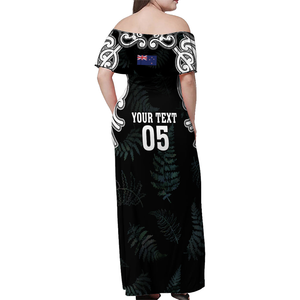 Custom New Zealand Fern Women Rugby Family Matching Off Shoulder Maxi Dress and Hawaiian Shirt Maori Pattern LT05 - Polynesian Pride