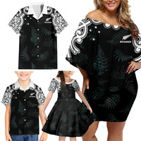 Custom New Zealand Fern Women Rugby Family Matching Off Shoulder Short Dress and Hawaiian Shirt Maori Pattern LT05 - Polynesian Pride