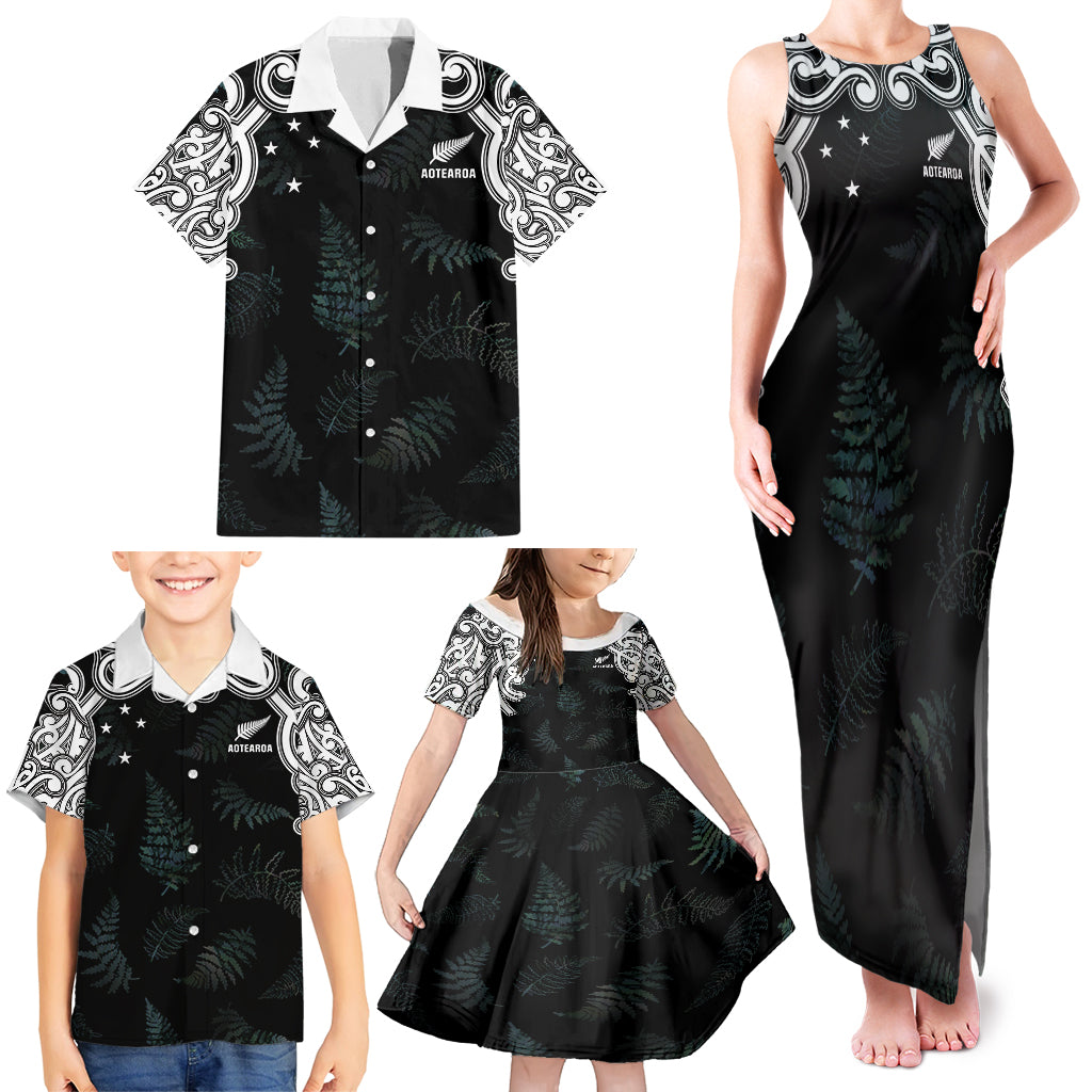 Custom New Zealand Fern Women Rugby Family Matching Tank Maxi Dress and Hawaiian Shirt Maori Pattern LT05 - Polynesian Pride