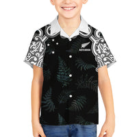 Custom New Zealand Fern Women Rugby Family Matching Tank Maxi Dress and Hawaiian Shirt Maori Pattern LT05 Son's Shirt Black - Polynesian Pride