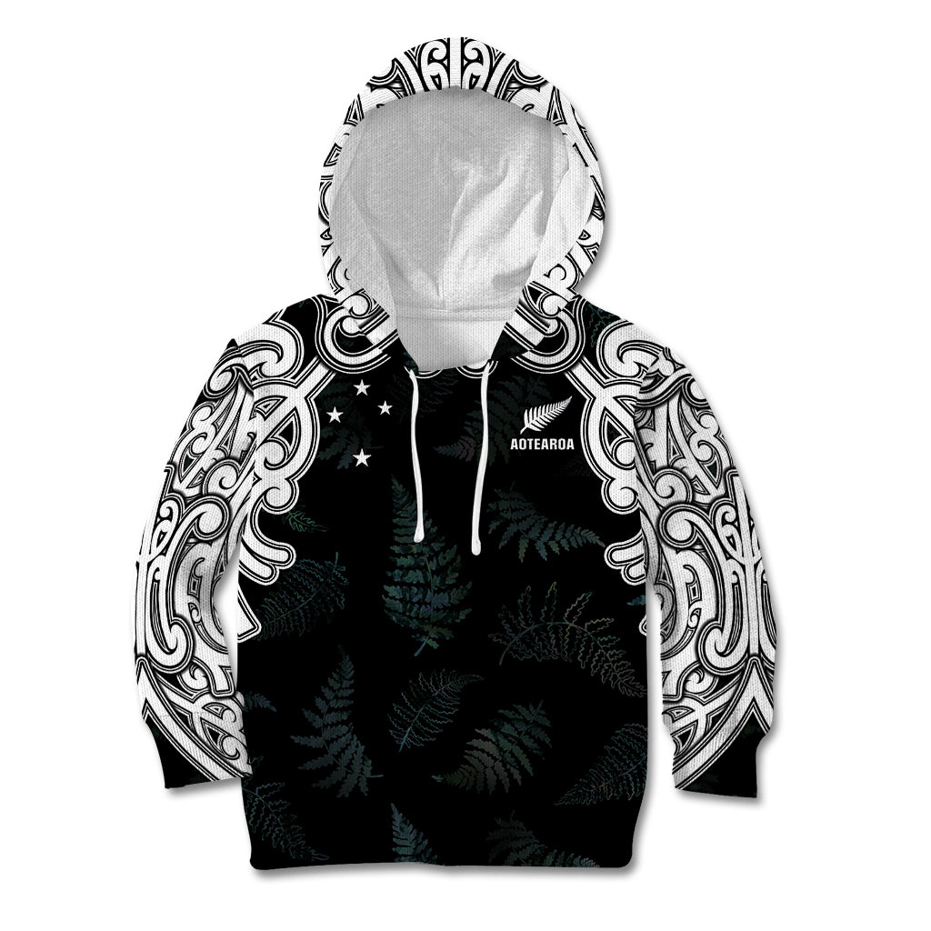 Custom New Zealand Fern Women Rugby Kid Hoodie Maori Pattern LT05 Hoodie Black - Polynesian Pride