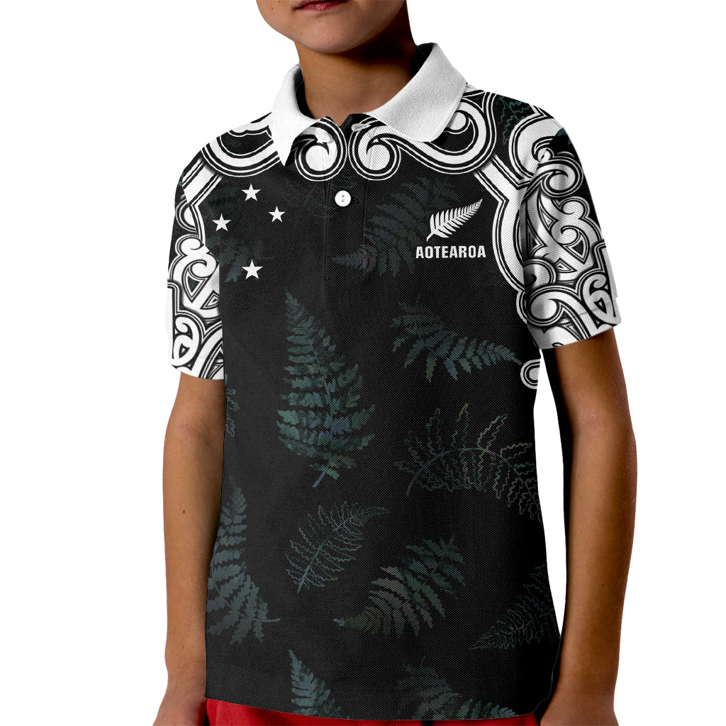 Custom New Zealand Fern Women Rugby Kid Polo Shirt Maori Pattern LT05 Kid Black - Polynesian Pride