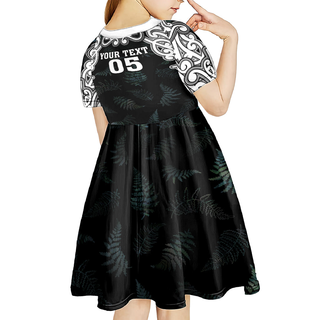 Custom New Zealand Fern Women Rugby Kid Short Sleeve Dress Maori Pattern LT05 - Polynesian Pride