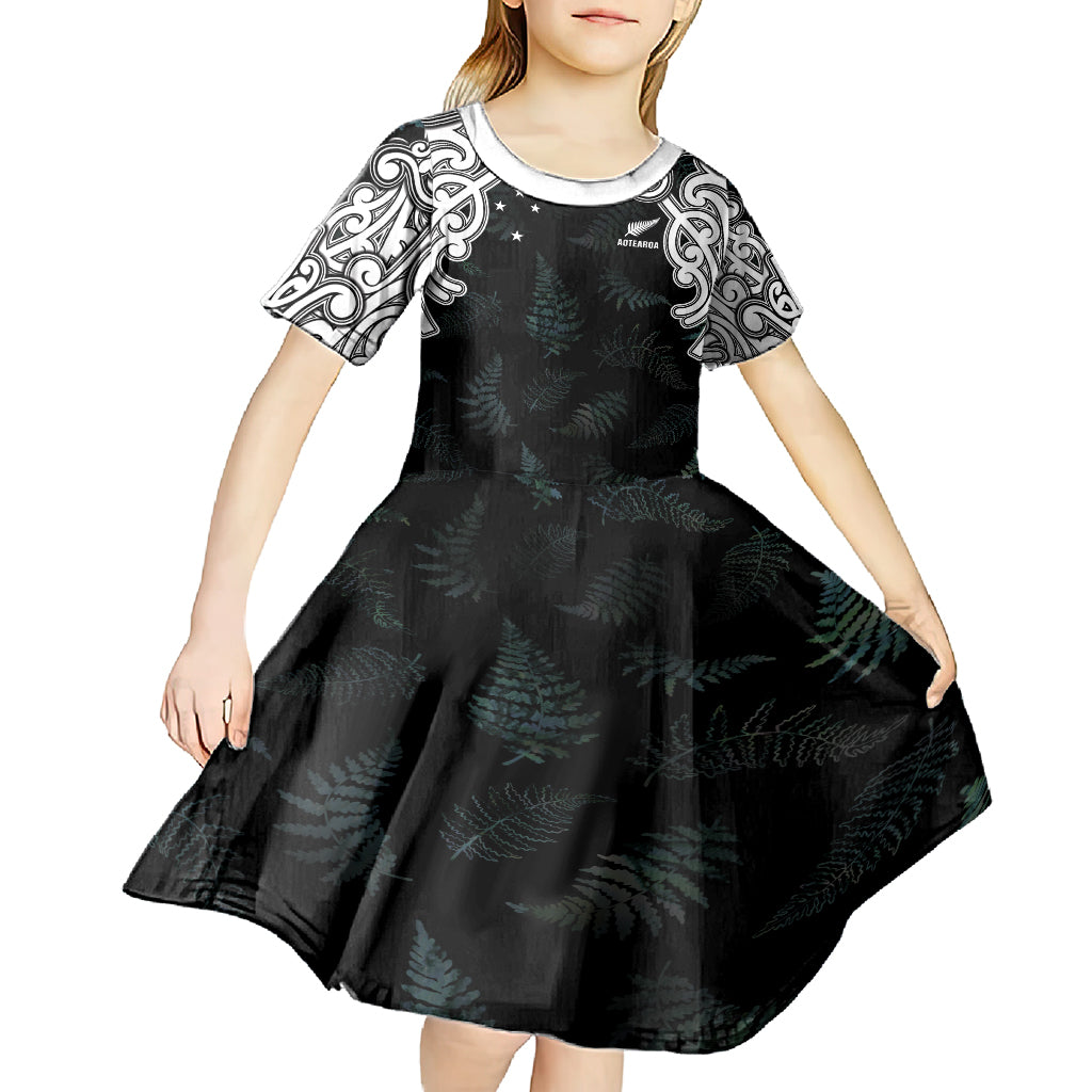 Custom New Zealand Fern Women Rugby Kid Short Sleeve Dress Maori Pattern LT05 - Polynesian Pride