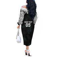 Custom New Zealand Fern Women Rugby Off The Shoulder Long Sleeve Dress Maori Pattern LT05 - Polynesian Pride