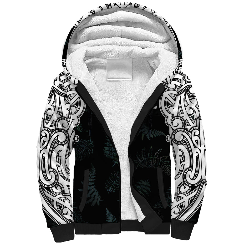 Custom New Zealand Fern Women Rugby Sherpa Hoodie Maori Pattern LT05 Unisex Black - Polynesian Pride