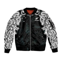 Custom New Zealand Fern Women Rugby Sleeve Zip Bomber Jacket Maori Pattern LT05 Unisex Black - Polynesian Pride