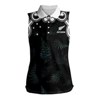 Custom New Zealand Fern Women Rugby Women Sleeveless Polo Shirt Maori Pattern LT05 Female Black - Polynesian Pride