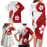 Samoa Teuila 2024 Family Matching Long Sleeve Bodycon Dress and Hawaiian Shirt Samoan Siapo Pattern Red Version LT05 - Polynesian Pride