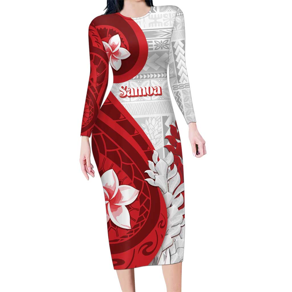 Samoa Teuila 2024 Family Matching Long Sleeve Bodycon Dress and Hawaiian Shirt Samoan Siapo Pattern Red Version LT05 Mom's Dress Red - Polynesian Pride