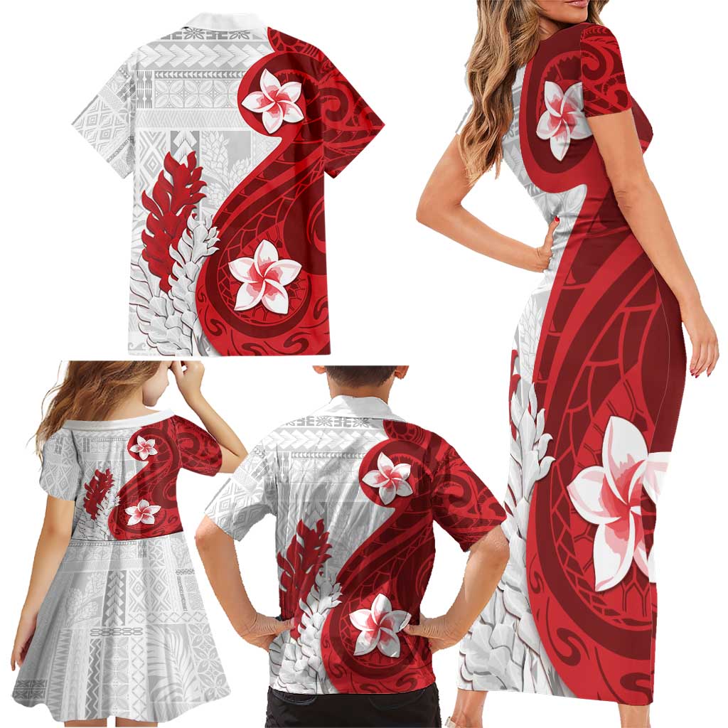 Samoa Teuila 2024 Family Matching Short Sleeve Bodycon Dress and Hawaiian Shirt Samoan Siapo Pattern Red Version LT05 - Polynesian Pride