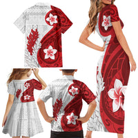 Samoa Teuila 2024 Family Matching Short Sleeve Bodycon Dress and Hawaiian Shirt Samoan Siapo Pattern Red Version LT05 - Polynesian Pride