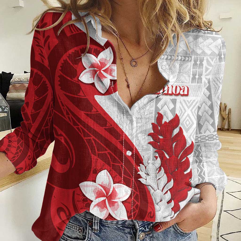 Samoa Teuila 2024 Women Casual Shirt Samoan Siapo Pattern Red Version LT05 Female Red - Polynesian Pride