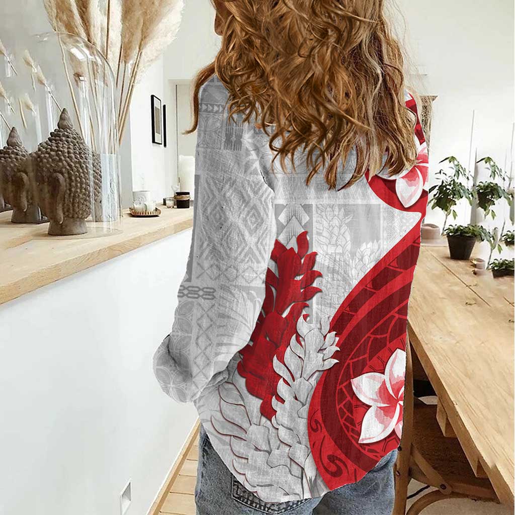 Samoa Teuila 2024 Women Casual Shirt Samoan Siapo Pattern Red Version LT05 - Polynesian Pride