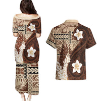 Samoa Teuila 2024 Couples Matching Puletasi and Hawaiian Shirt Samoan Siapo Pattern Brown Version LT05 - Polynesian Pride
