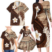 Samoa Teuila 2024 Family Matching Long Sleeve Bodycon Dress and Hawaiian Shirt Samoan Siapo Pattern Brown Version LT05 - Polynesian Pride