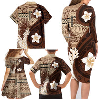Samoa Teuila 2024 Family Matching Long Sleeve Bodycon Dress and Hawaiian Shirt Samoan Siapo Pattern Brown Version LT05 - Polynesian Pride