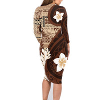 Samoa Teuila 2024 Family Matching Long Sleeve Bodycon Dress and Hawaiian Shirt Samoan Siapo Pattern Brown Version LT05 - Polynesian Pride