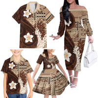 Samoa Teuila 2024 Family Matching Off The Shoulder Long Sleeve Dress and Hawaiian Shirt Samoan Siapo Pattern Brown Version LT05 - Polynesian Pride
