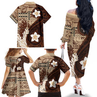 Samoa Teuila 2024 Family Matching Off The Shoulder Long Sleeve Dress and Hawaiian Shirt Samoan Siapo Pattern Brown Version LT05 - Polynesian Pride