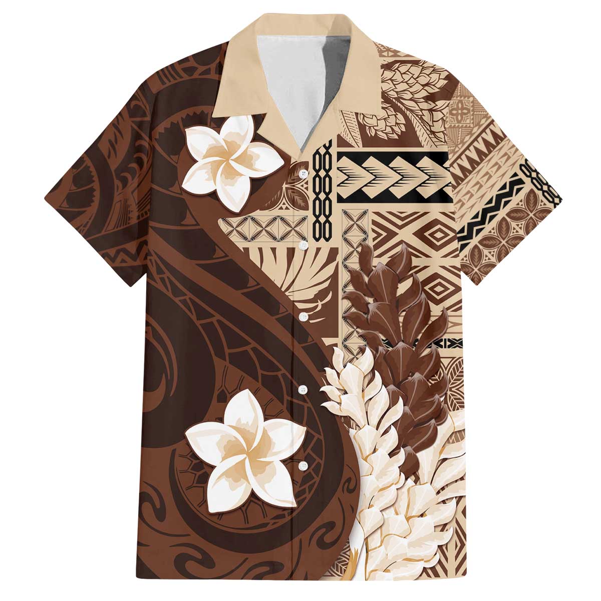 Samoa Teuila 2024 Family Matching Off The Shoulder Long Sleeve Dress and Hawaiian Shirt Samoan Siapo Pattern Brown Version LT05 Dad's Shirt - Short Sleeve Brown - Polynesian Pride