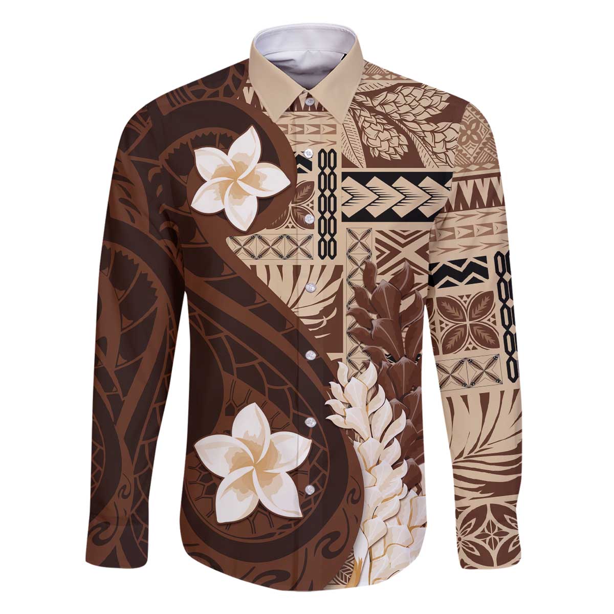 Samoa Teuila 2024 Family Matching Off The Shoulder Long Sleeve Dress and Hawaiian Shirt Samoan Siapo Pattern Brown Version LT05 Dad's Shirt - Long Sleeve Brown - Polynesian Pride