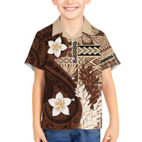 Samoa Teuila 2024 Family Matching Off The Shoulder Long Sleeve Dress and Hawaiian Shirt Samoan Siapo Pattern Brown Version LT05 Son's Shirt Brown - Polynesian Pride