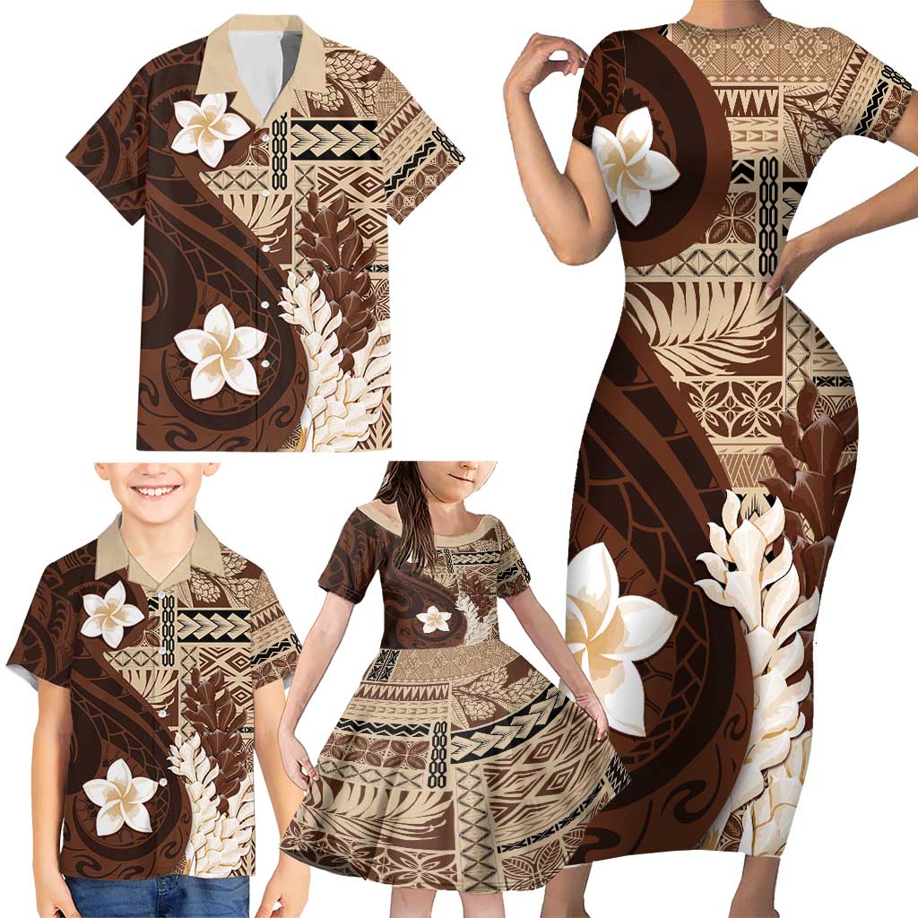 Samoa Teuila 2024 Family Matching Short Sleeve Bodycon Dress and Hawaiian Shirt Samoan Siapo Pattern Brown Version LT05 - Polynesian Pride