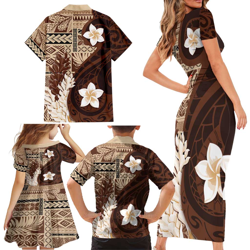 Samoa Teuila 2024 Family Matching Short Sleeve Bodycon Dress and Hawaiian Shirt Samoan Siapo Pattern Brown Version LT05 - Polynesian Pride