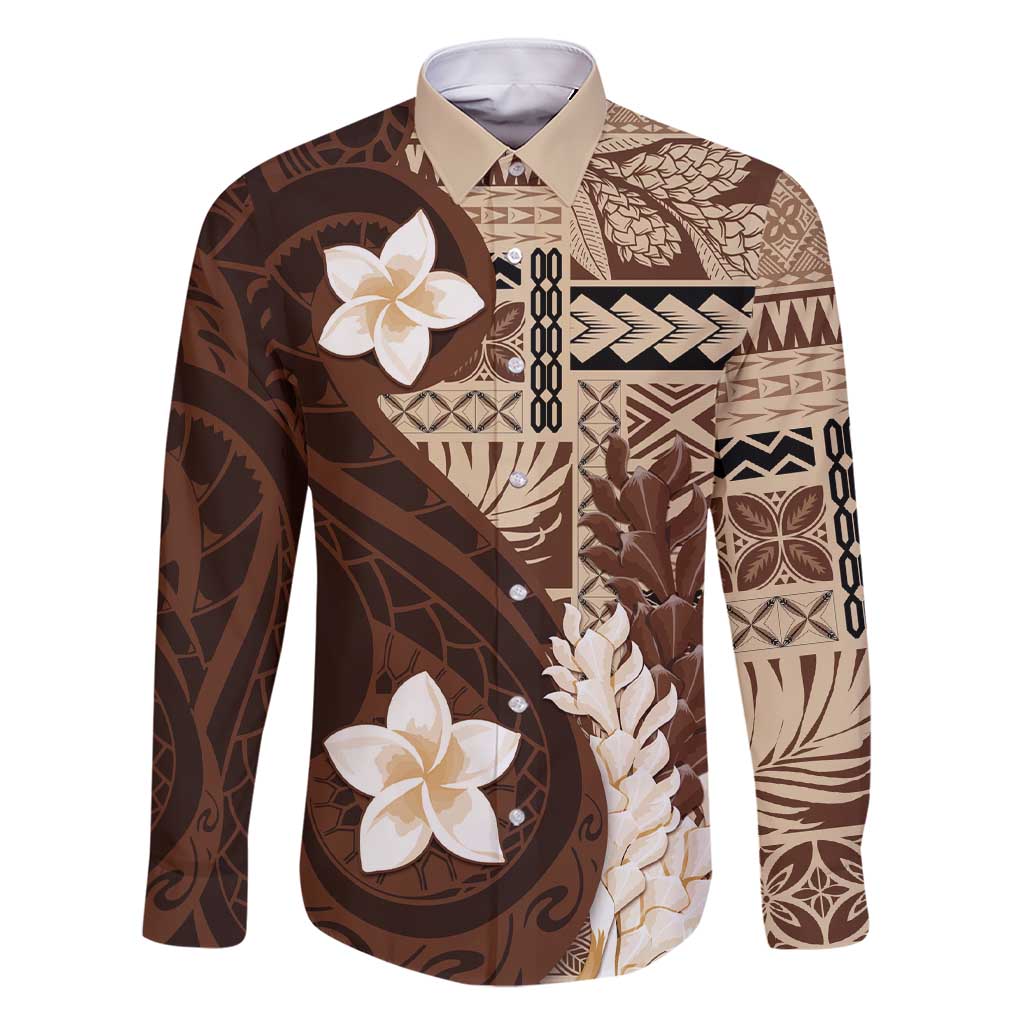 Samoa Teuila 2024 Family Matching Short Sleeve Bodycon Dress and Hawaiian Shirt Samoan Siapo Pattern Brown Version LT05 Dad's Shirt - Long Sleeve Brown - Polynesian Pride