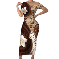 Samoa Teuila 2024 Family Matching Short Sleeve Bodycon Dress and Hawaiian Shirt Samoan Siapo Pattern Brown Version LT05 Mom's Dress Brown - Polynesian Pride